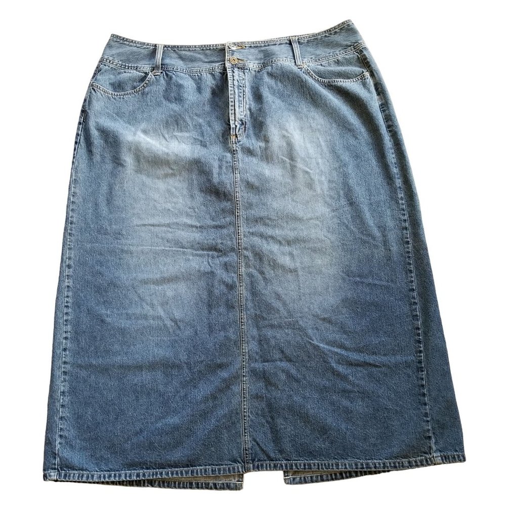 LA Blues Blue Jean Denim Skirt 26W‎ Back Slit Modest Home School Church